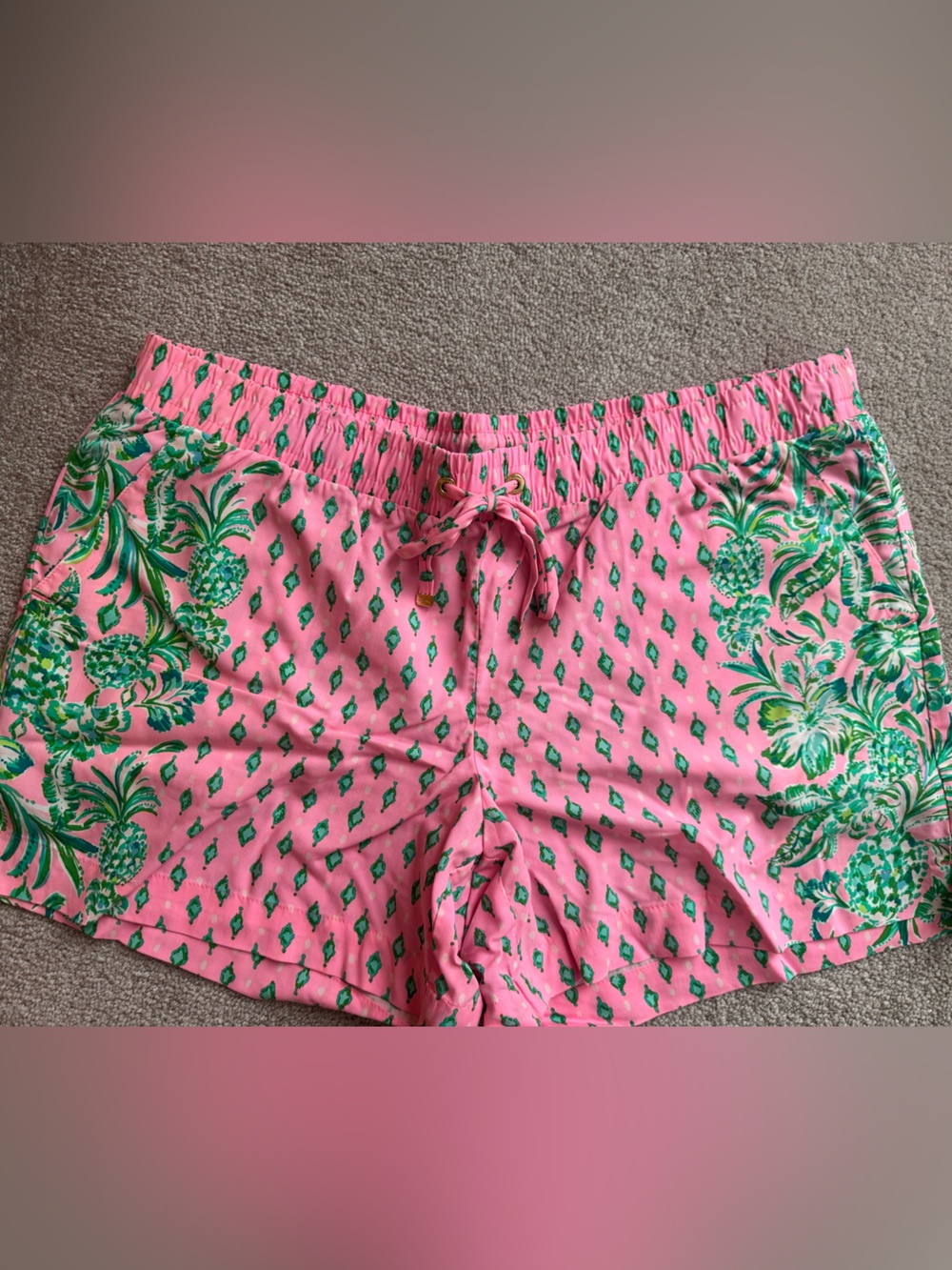 Lilly Pulitzer Pink Shorts with Green Tropical Pineapple Print